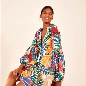 Farm Rio Off-White Macaw Mini Dress